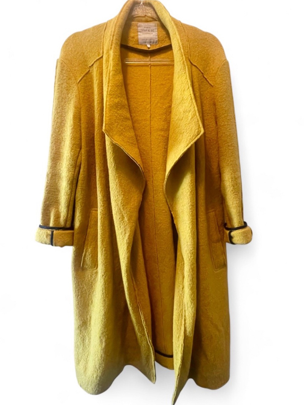 Zara *WOOL* Blend Open-Front Draped Coat | Mustard Yellow | SMALL